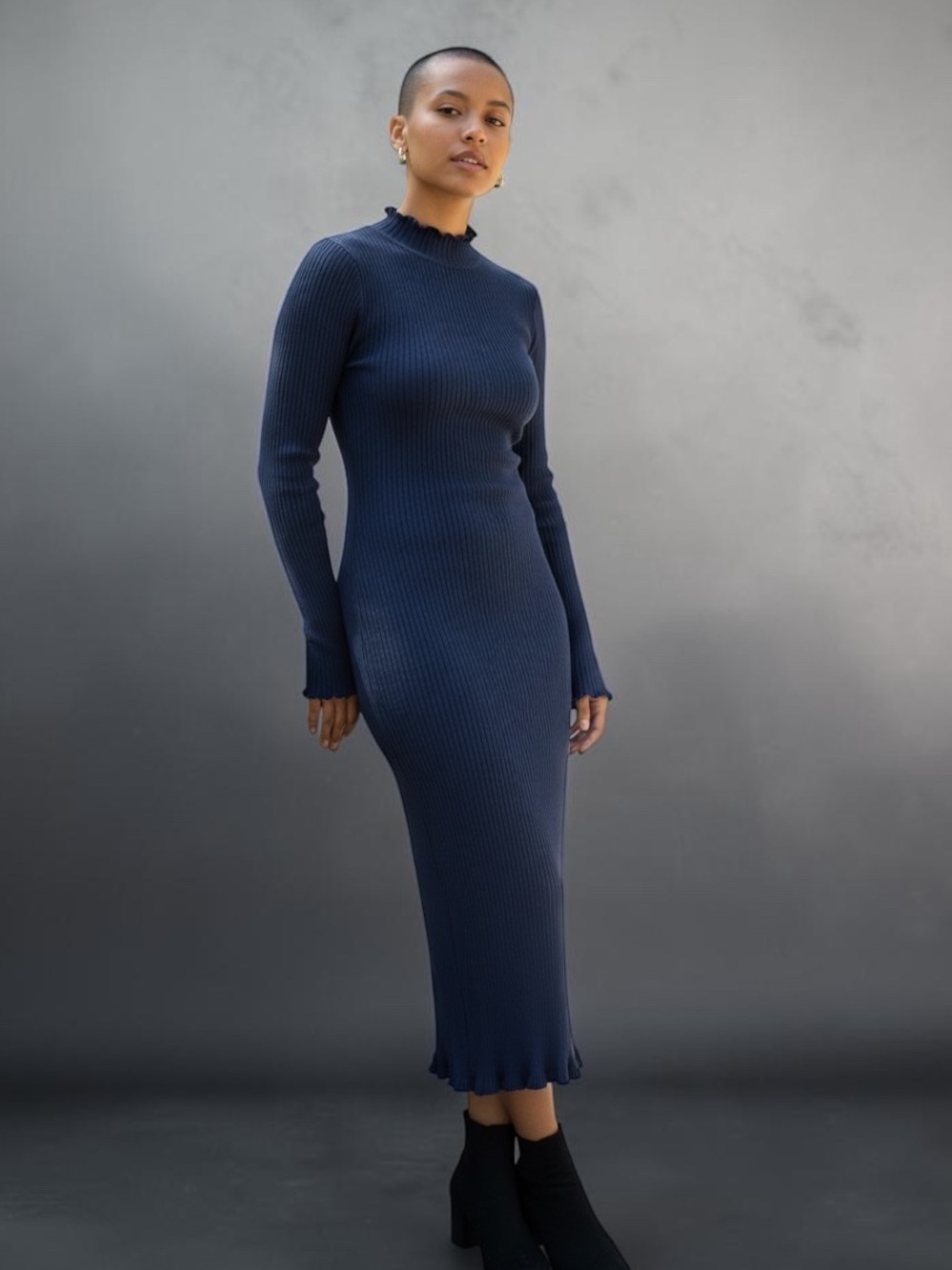 CHRISTY DAWN Black Ribbed Mock Neck Long Sleeve Maxi‎ Dress XS Bodycon
